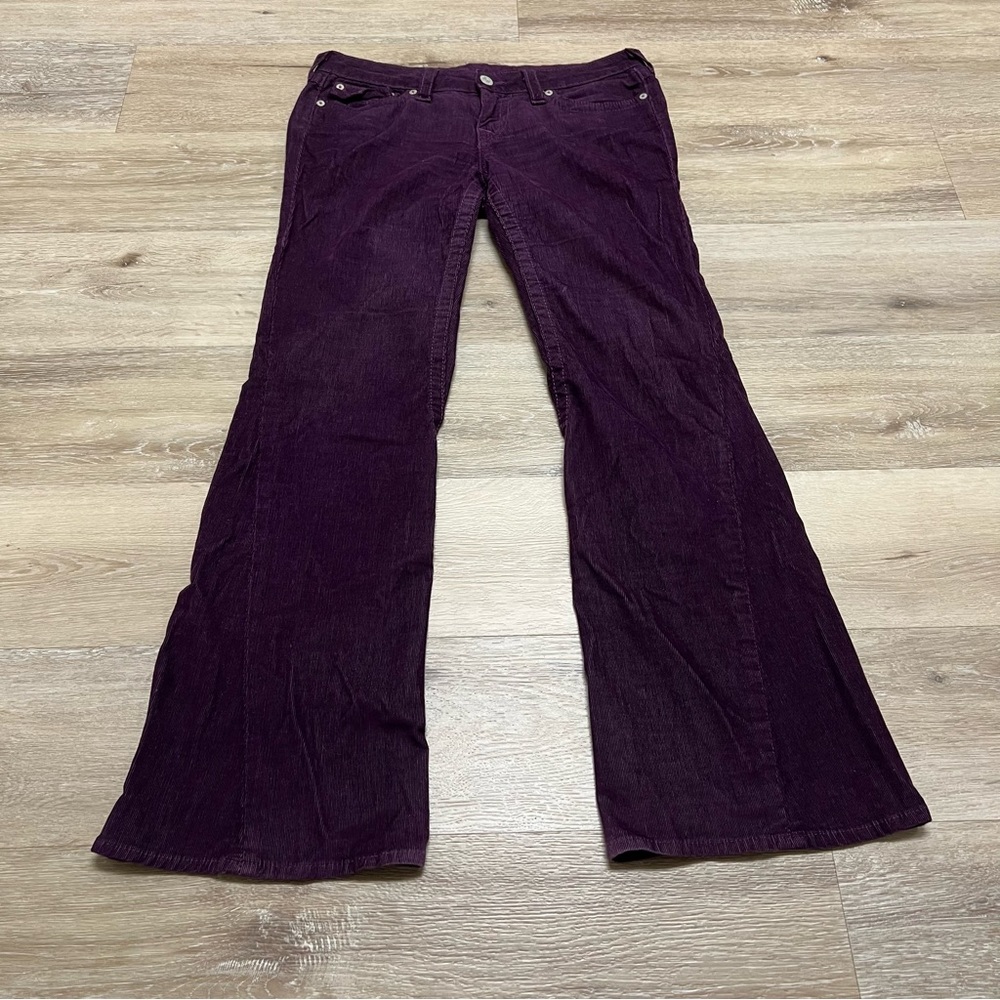 True Religion Women's Corduroy Boot Cut Pants in Deep Plum
